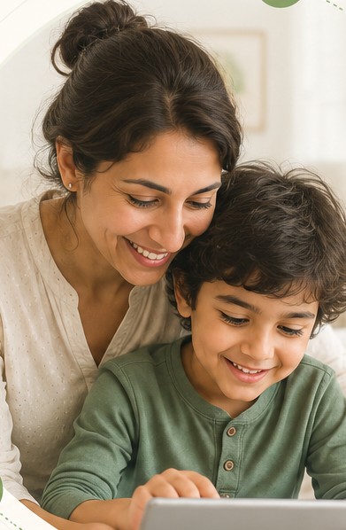 Mother and child learning together